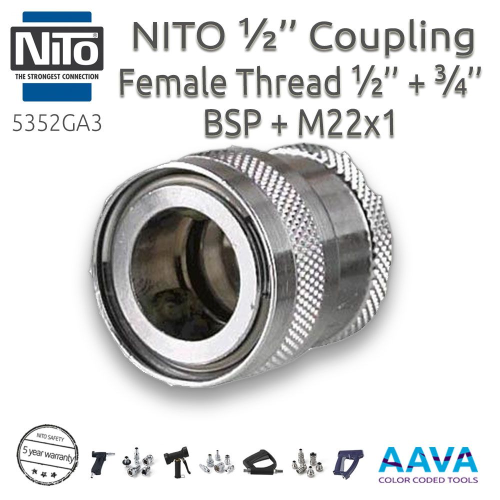 5352GA3 Nito 1/2'' Coupling with 1/2'' + 3/4'' BSP + M22 Female Thread