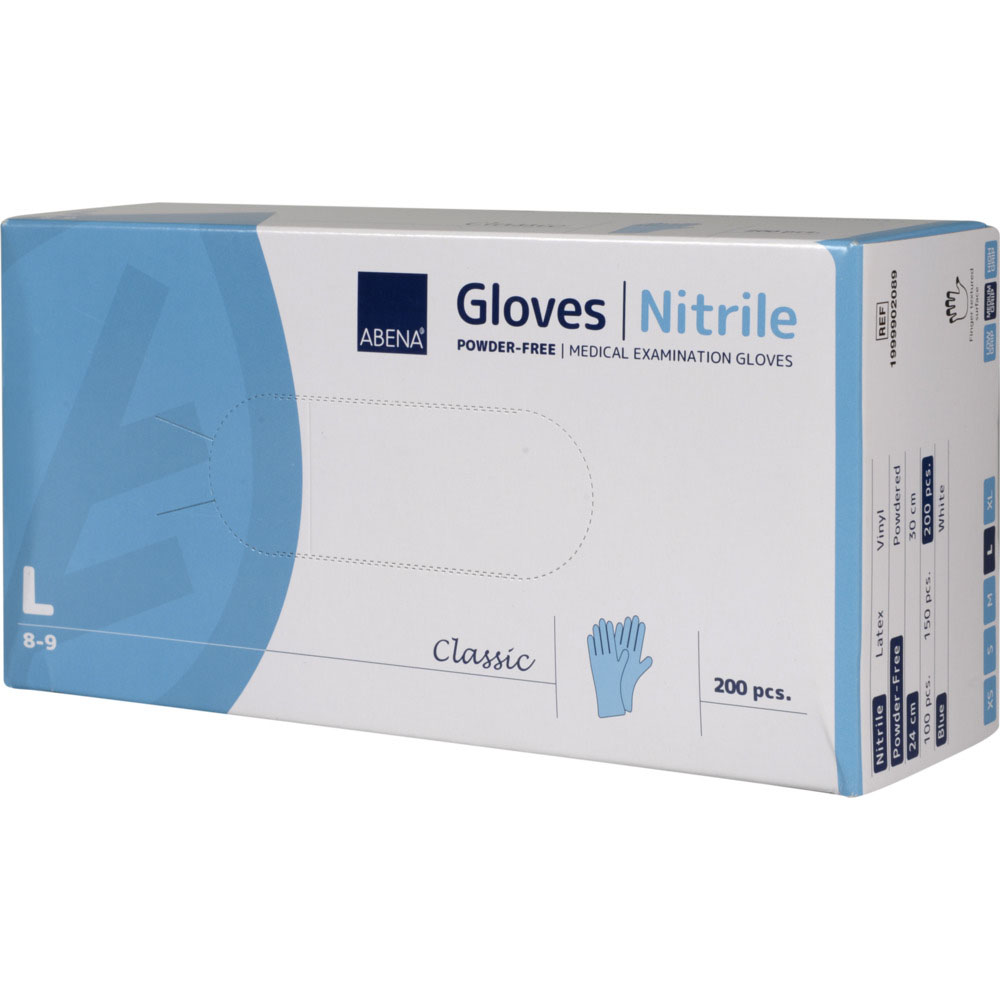 Gants d'examen nitrile non poudrés de ABENA Taille XL - Boîte de 200