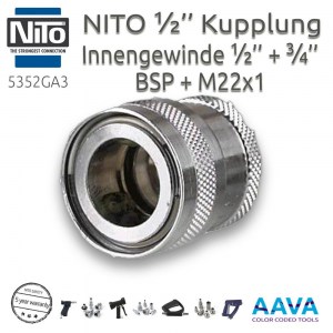 Vikan 5352GA3 Nito 1/2'' Coupling with 1/2'' + 3/4'' BSP + M22 Female Thread